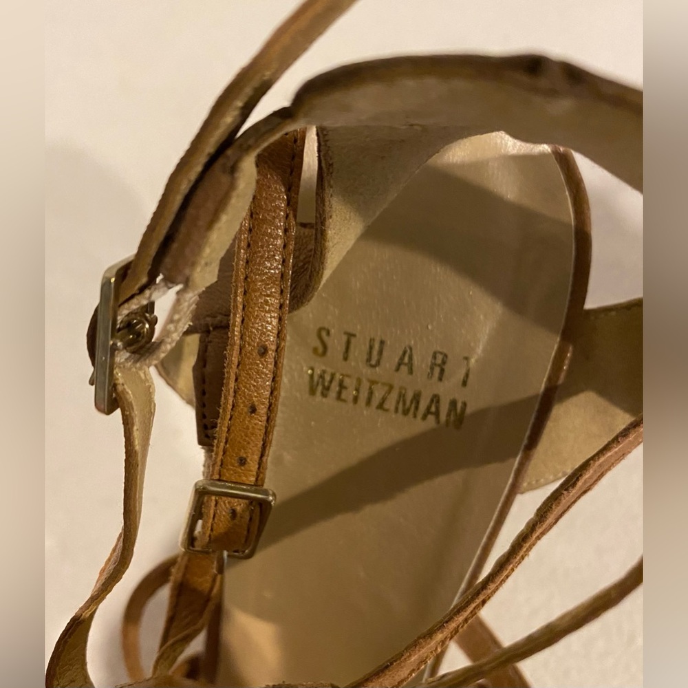 STUART WEITZMAN Brown Leather
Ankle Strap Platform Sandals Size 8
buckle heels - Picture 8 of 16